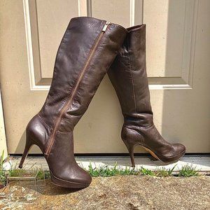 Vince Camuto Brown Leather Knee-High Heeled Boots